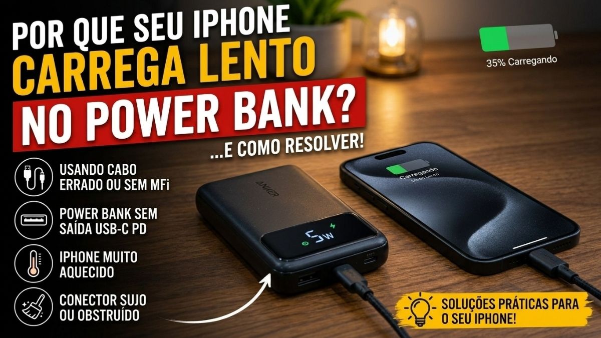 Por Que Seu iPhone Carrega Devagar no Power Bank e Como Resolver