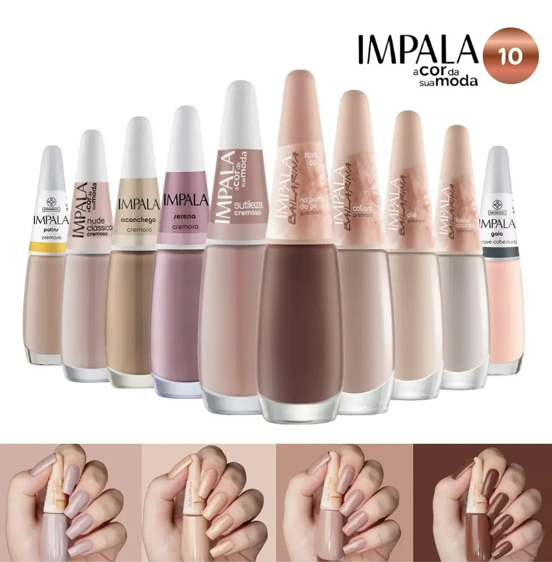 Kit 10 Esmaltes Impala Nude Cruelty-Free Secado Rápido