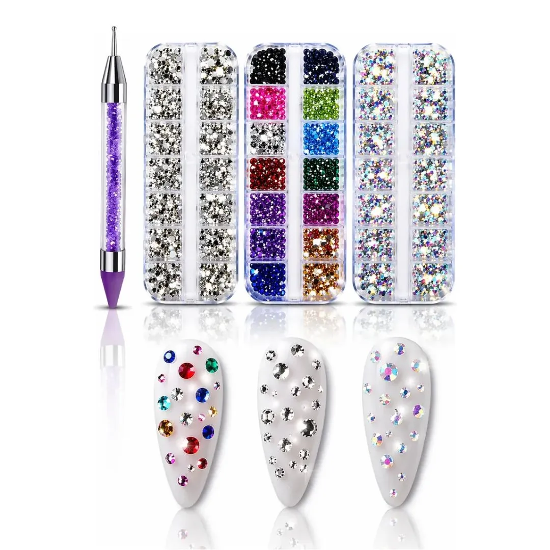 Kit 3 Estojo Strass Furta Cor Prata Colorido + Caneta Strass