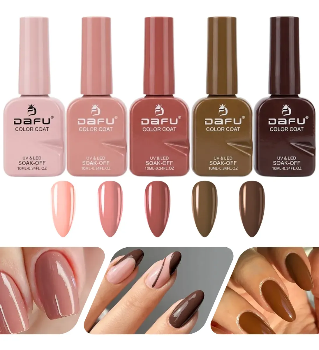 Kit 5 Esmaltes Em Gel Tons Marrom Nude Unhas Seca Cabine Uv