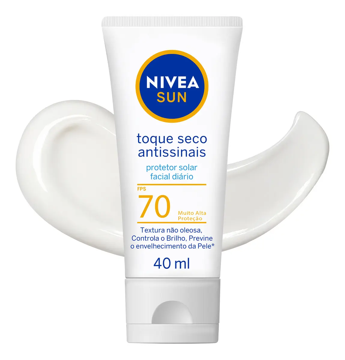 NIVEA SUN Protetor Solar Facial Toque Seco Antissinais FPS70 40ml, Alta Proteção UVAUVB, Controla a Oleosidade, Previne Envelhecimento, Textura Leve