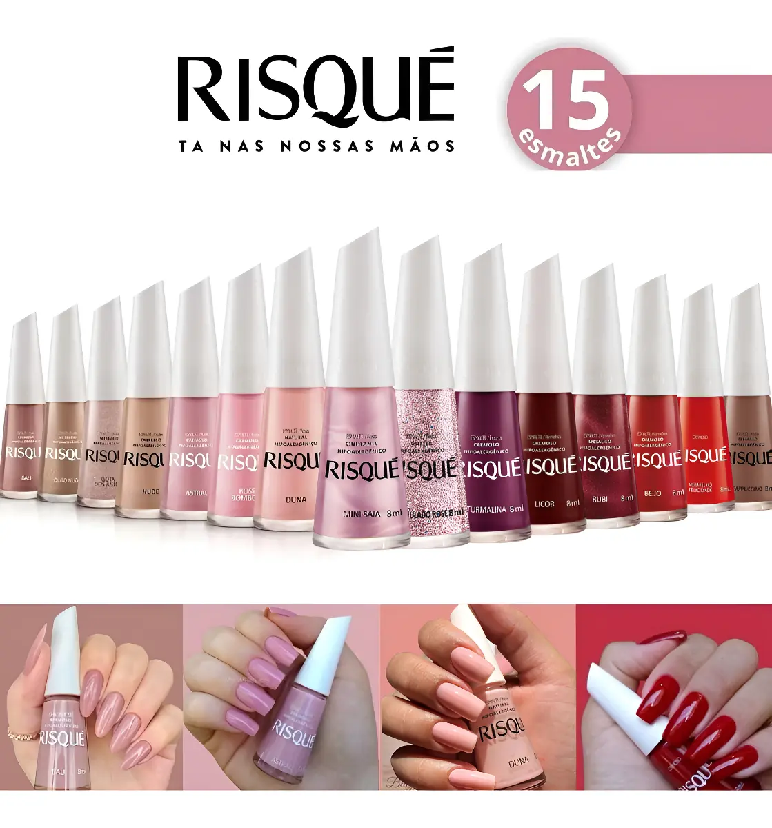 Risqué Kit Com 15 Esmaltes Novo Hipoalergênicos Atacado 8ml