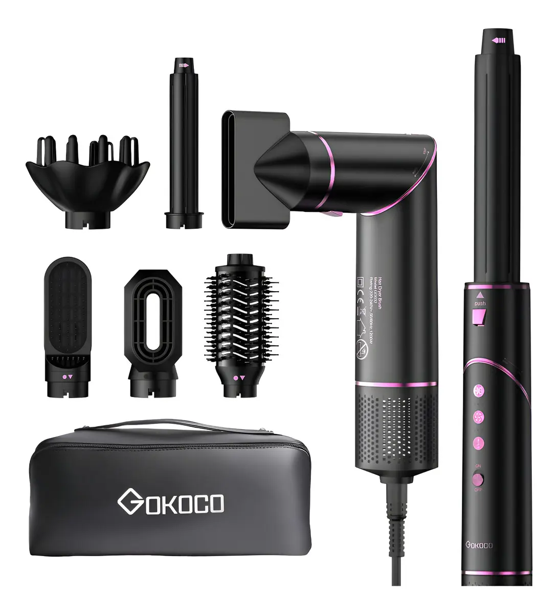 Secador De Cabelo Gokoco Com 7 Em 1 Escova Hot Air Styler Cor Preto